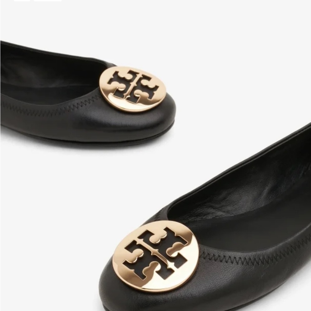 Tory Burch Black Ballet Flats with Gold Logo